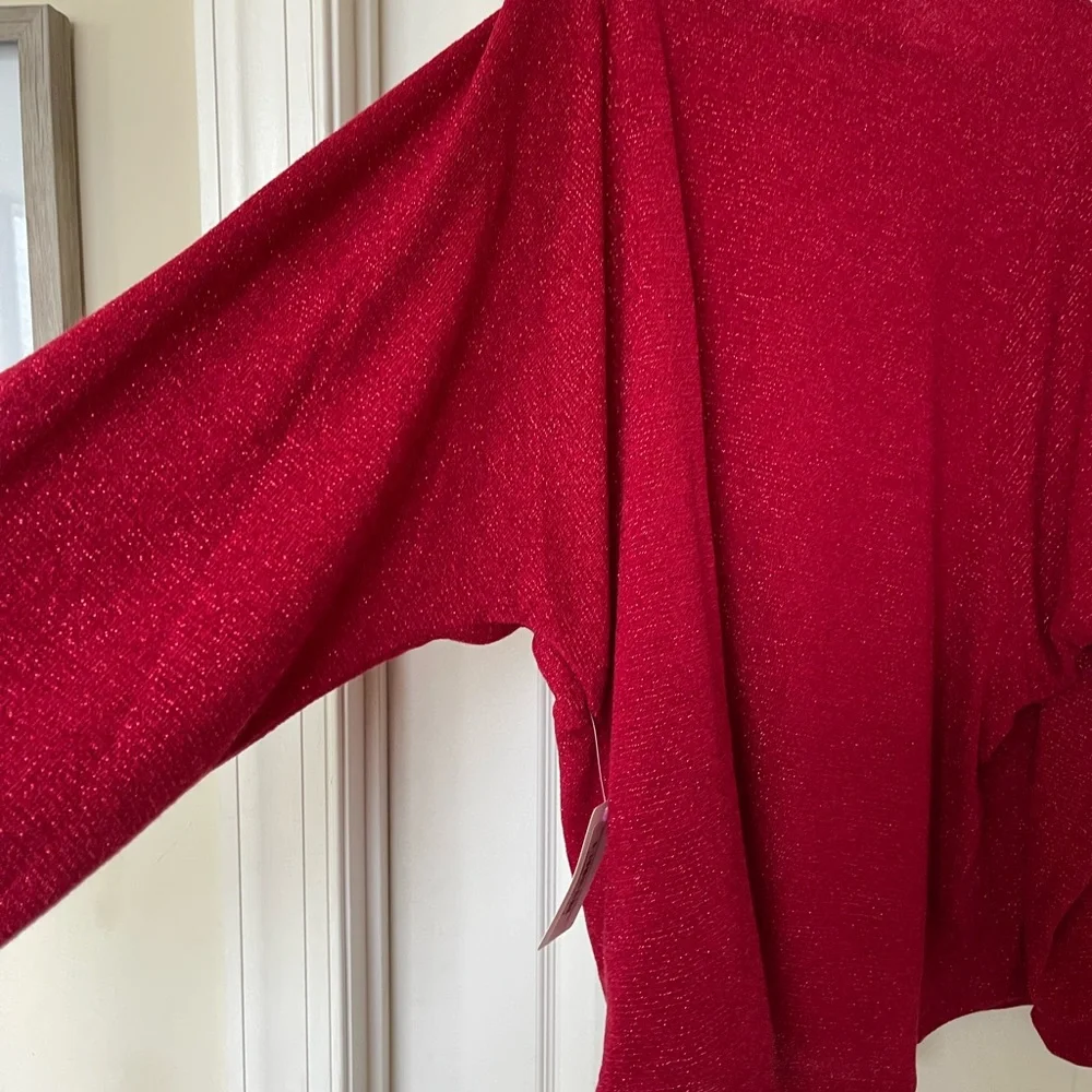 Christmas Holiday party Hesed shimmering ruby, long sleeve, dressy, top - Picture 8 of 11